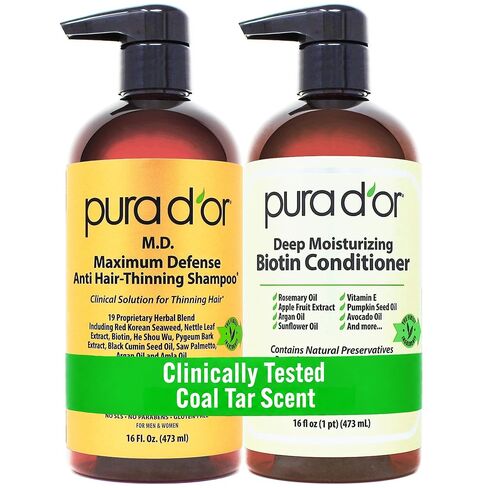 PURA D'OR Anti-Thinning Biotin Shampoo & Conditioner Set,Maximum Defense Coal-Tar DHT Blocker Hair Thickening Products For Women & Men,Daily Routine Shampoo For Scalp Health,Color Safe,16oz x 2 in Kuwait
