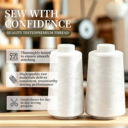 2 Pack 3000 Yards White Serger Thread Cones, Each Spool,Sewing Thread in Saudi Arabia