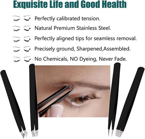 LUDOUPIER [4+1 Pieces] Tweezers Set with Travel Case, Great Precision Upgrade Professional Anti-rust Alloy Tweezers for Women & Men, Multi-purpose as Eyebrows Facial Hair Ingrown Hair Removal in Saudi Arabia