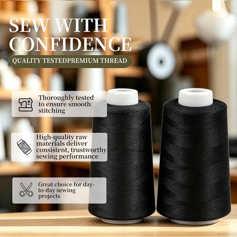 2 Pack 3000 Yards Black Serger Thread Cones, Each Spool,Sewing Thread in Saudi Arabia