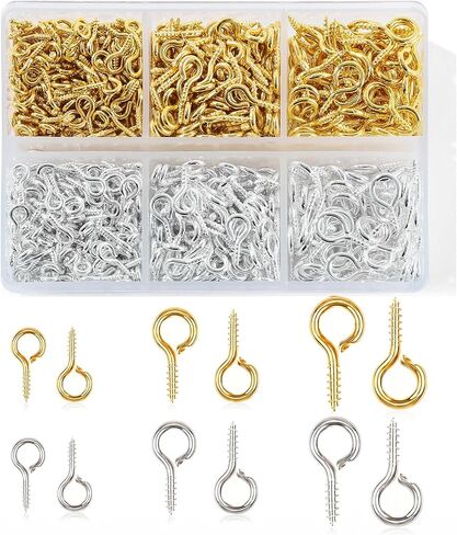 620PCS Small Eye Pins for Jewelry Making, Gold Silver Mini Eyelet Screws Kit for Art Projects, Mini Eye Hooks for Bead Charms DIY Crafts(Gold & Silver, 3 Sizes) in Kuwait