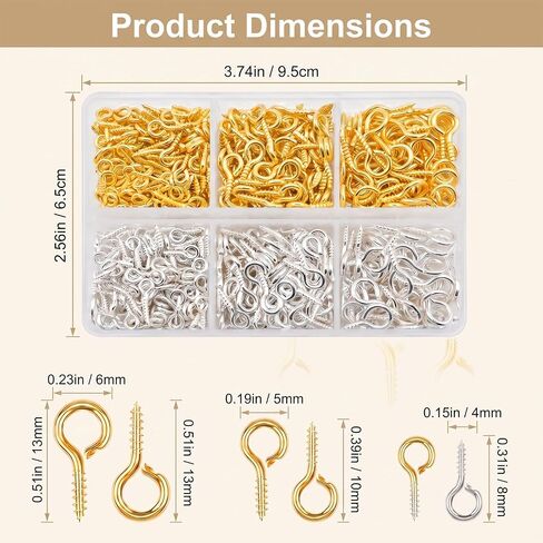620PCS Small Eye Pins for Jewelry Making, Gold Silver Mini Eyelet Screws Kit for Art Projects, Mini Eye Hooks for Bead Charms DIY Crafts(Gold & Silver, 3 Sizes) in Kuwait