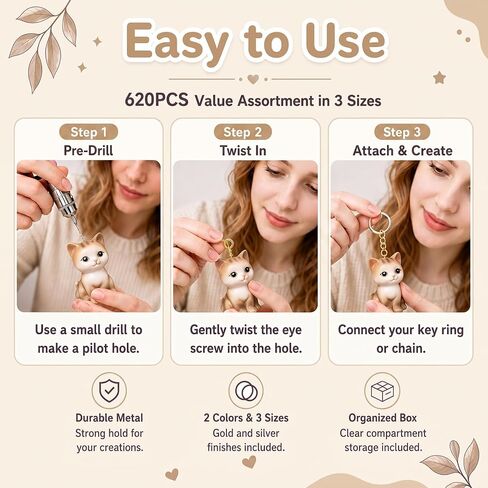 620PCS Small Eye Pins for Jewelry Making, Gold Silver Mini Eyelet Screws Kit for Art Projects, Mini Eye Hooks for Bead Charms DIY Crafts(Gold & Silver, 3 Sizes) in Kuwait