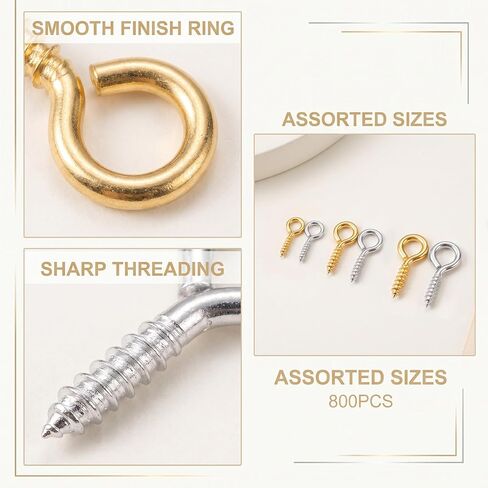 800PCS Screw Eye Pins, Gold Silver Mini Eye Hooks for Jewelry Making in Kuwait