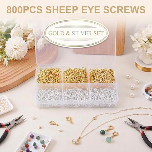 800PCS Screw Eye Pins, Gold Silver Mini Eye Hooks for Jewelry Making in Kuwait