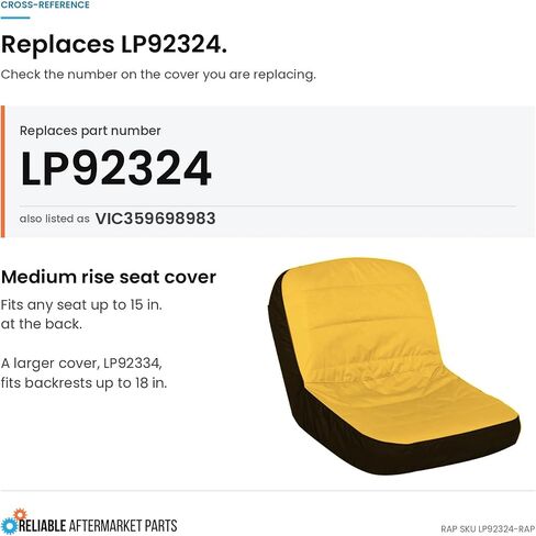 غطاء مقعد متوسط ​​LP92324 يناسب جزازة جون ديري ويناسب مقاعد التمساح التي يصل ارتفاعها إلى 15 بوصة in Kuwait