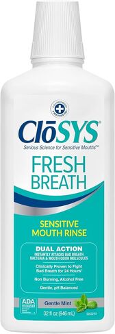 CloSYS Sensitive Mouthwash, 32 Ounce, Gentle Mint, Alcohol Free, Dye Free, pH Balanced, Helps Soothe Mouth Sensitivity, Fights Bad Breath in Saudi Arabia
