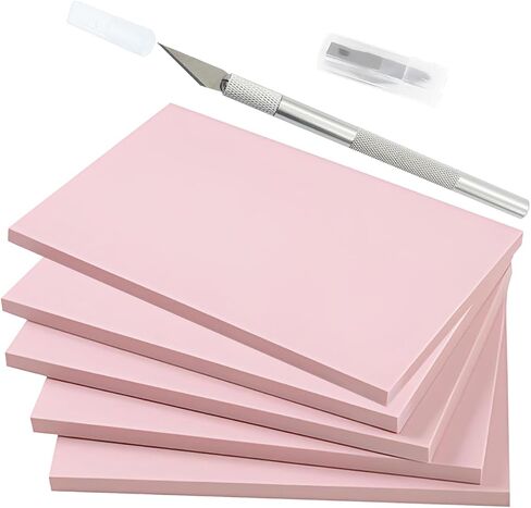 4 Pcs Rubber Linocut for Printmaking Stamp Making Kit Carving Linoleum Blocks 4x6 Inch Soft Pink Carving Sheets with 6 Type Blades Carving Tools for Printmaking, Printing and Stamp Soft Rubber in Saudi Arabia