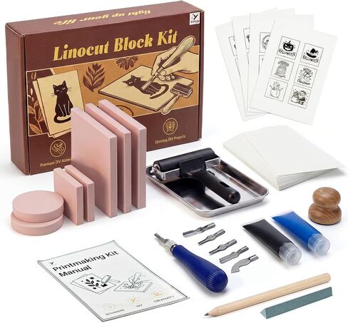 YIPLED 26-Piece Linocut kit for Family-with Tools, Paints,Linocut Block in Kuwait