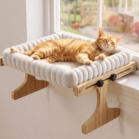 Cat Perch for Window XiaZ Cats Hammock Indoor for Small Medium Sized Cat Window Bed Adjustable Wooden Frame W/Soft Cushion Perfect for Bird Watching Sunbathing Space-Saving Easy Install Single Layer in Kuwait