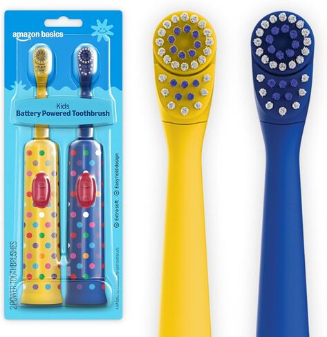 Amazon Basics Kids Battery Powered Toothbrush, 2 Count, 1 Pack (Previously Solimo) in Kuwait