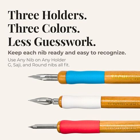 Tachikawa Dip Pen Manga Pen Bundle, 3 Free Pen Holders Blue Pink White, G Nib 3 pcs, Saji Pen Nib 3 pcs, Round Nib 2 pcs, Storage Case and Guide, Made in Japan in Kuwait