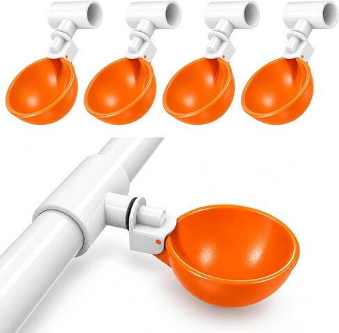 Lil'Clucker 5pc Large Automatic Chicken Waterer Cups with 1/2" PVC Tee Fittings - Chicken Water Cups, Chicken Water Feeder, for Chicks, Duck, Goose, Turkey - Poultry Waterer Feeder Kit - (Orange) in Kuwait
