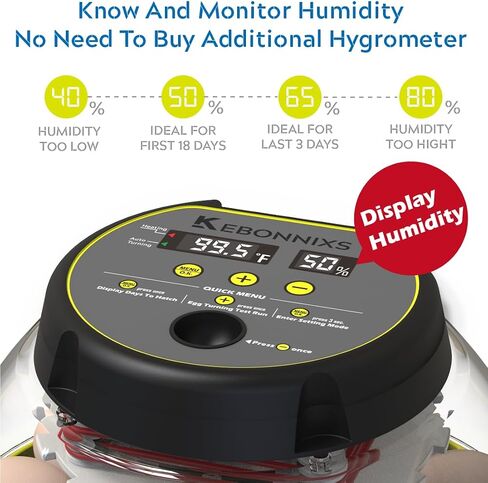 KEBONNIXS 12 Egg Incubator with Humidity Display, Egg Candler, Automatic Egg Turner, for Hatching Chickens in Saudi Arabia
