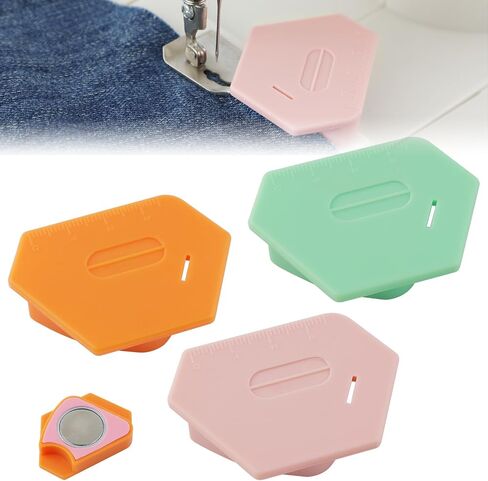 3 Pcs Magnetic Seam Guide for Sewing Machine, Polygonal Multifucntional Seam Guide Hemmer with Scale, Sewing Quilting Supplies Accessories (Pink/Green/Orange) in Kuwait