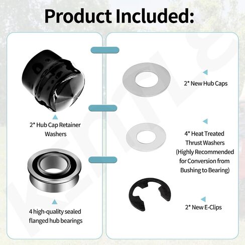 9040H Front Wheel Bushing to Bearing Conversion Kit Compatible with Craftsman, Poulan, Husqvarna, Jonsered, Murray Lawn Mower Fits 532009040, 532124959, 91334, 491334MA, 5920H, 9040HR, 9040N in Kuwait