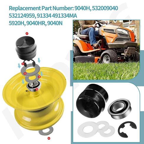 9040H Front Wheel Bushing to Bearing Conversion Kit Compatible with Craftsman, Poulan, Husqvarna, Jonsered, Murray Lawn Mower Fits 532009040, 532124959, 91334, 491334MA, 5920H, 9040HR, 9040N in Kuwait