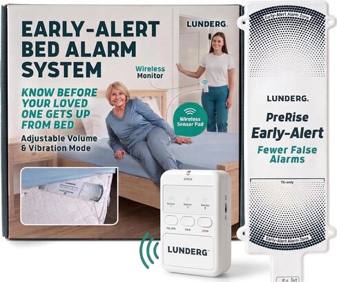 Lunderg Early Alert Bed Alarm System - Wireless Bed Sensor Pad & Pager - Elderly Monitoring Kit with Pre-Alert Smart Technology - Bed Alarms and Fall Prevention for Elderly and Dementia Patients in Kuwait