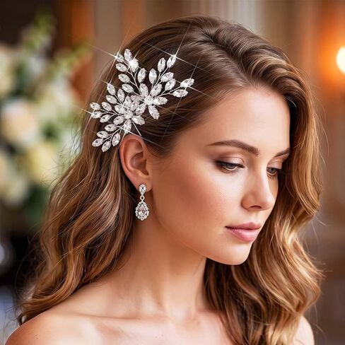 Unicra حجر الراين العروس دبابيس الشعر الزفاف مقاطع الشعر الزفاف الكريستال قطعة الشعر الزخرفية وصيفات الشرف اكسسوارات الشعر للنساء والفتيات حزمة من 2 (A-الفضة) in Kuwait
