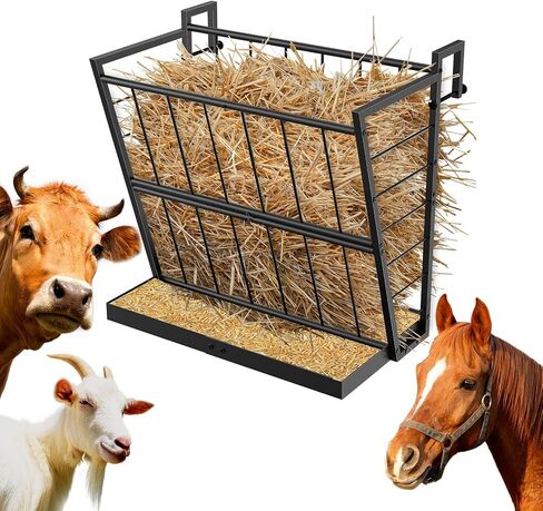 2-in-1 Wall Mount Hay Feeder, Black Grain Rack for Goats, Horses, Sheep in Saudi Arabia