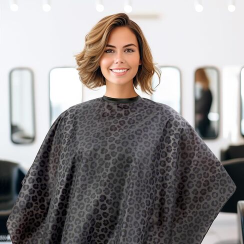 Plum Hill Waterproof Salon Hair Cut Cape - Black Leopard Hair Cutting Cape with Adjustable Neck for Women - Shampoo Cape for Stylists, Cosmetology, Barbers in Saudi Arabia