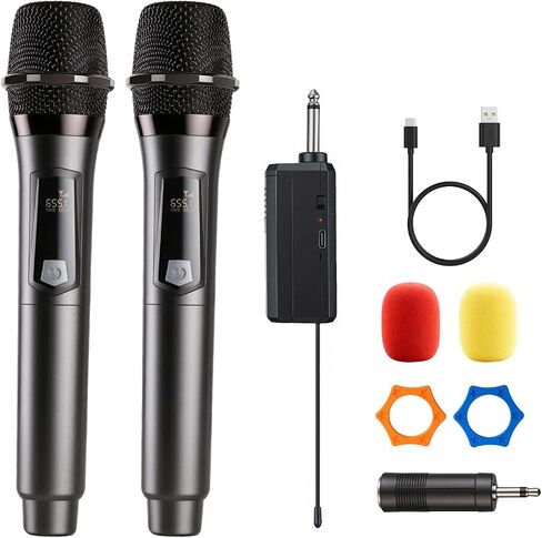 Wireless Microphone Rechargeable Fixed Frequency Handheld Wireless Mic Karaoke Machine, Portable Bluetooth Speaker with 2 Wireless Mics for Adults & Kids with LED Lights, Bass/Treble Adjustment in Kuwait