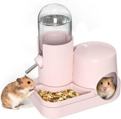 3 in 1 Hamster Water Bottle Dispenser with Food Bowl & Hideout Base (Pink) in Saudi Arabia