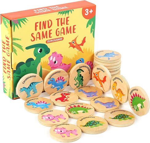 Wooden Memory Game for Kids, 24 Dinosaur Matching Cards in Kuwait