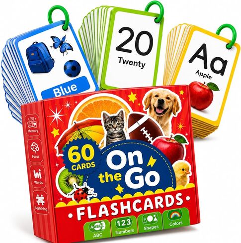 60 Toddler Flash Cards with Rings, Flash Cards for Toddlers 1-3, Includes ABC Flash Cards, Color Flash Cards, Shapes & Number Flash Cards in Kuwait