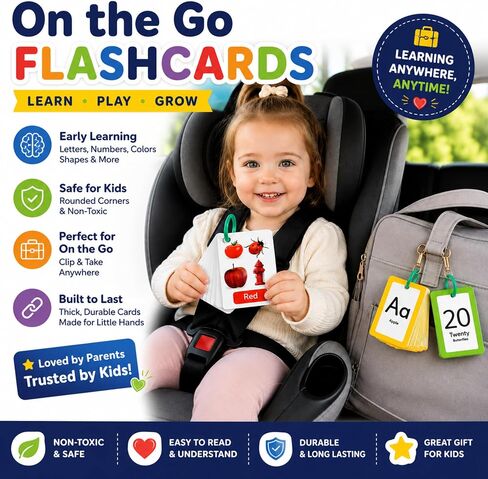 60 Toddler Flash Cards with Rings, Flash Cards for Toddlers 1-3, Includes ABC Flash Cards, Color Flash Cards, Shapes & Number Flash Cards in Kuwait
