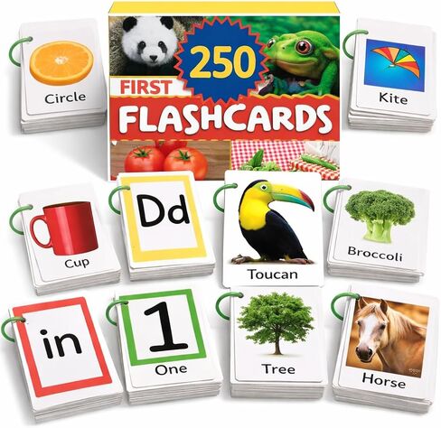 60 Toddler Flash Cards with Rings, Flash Cards for Toddlers 1-3, Includes ABC Flash Cards, Color Flash Cards, Shapes & Number Flash Cards in Kuwait