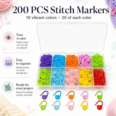200Pcs Crochet Stitch Marker Knitting Crochet Locking Stitch Multi-Color Markers Stitch Markers Clips for Handwork Knitting Craft in Kuwait