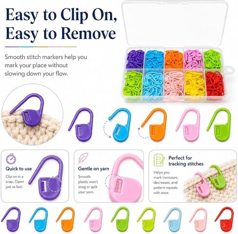 200Pcs Crochet Stitch Marker Knitting Crochet Locking Stitch Multi-Color Markers Stitch Markers Clips for Handwork Knitting Craft in Kuwait