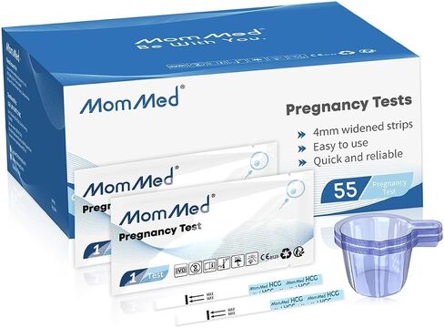 شرائط اختبار الحمل، مجموعات اختبار الحمل المنزلي - 55 قطعة من شرائط اختبار الحمل مع 55 قطعة من اكواب جمع البول الإضافية - الكشف السريع والموثوق لاختبار الحمل المبكر - دقة تزيد عن 99% in Kuwait