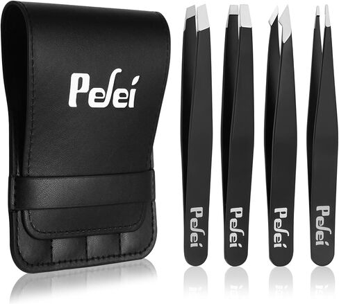 Pefei Tweezers Set - Professional Stainless Steel Tweezers for Eyebrows - Great Precision for Facial Hair, Splinter and Ingrown Hair Removal (Black) in Kuwait