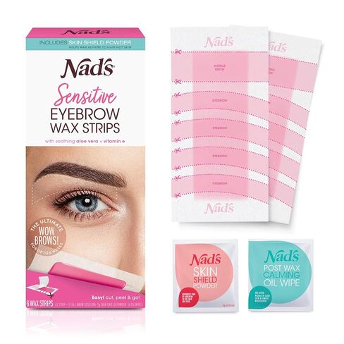 Nad's Eyebrow Wax Strips - Facial Hair Removal for Women - Eyebrow Wax Kit with 6 Eyebrow Waxing Strips + 6 Calming Oil Wipes + 2g Skin Protection Powder, 1 Count in Saudi Arabia