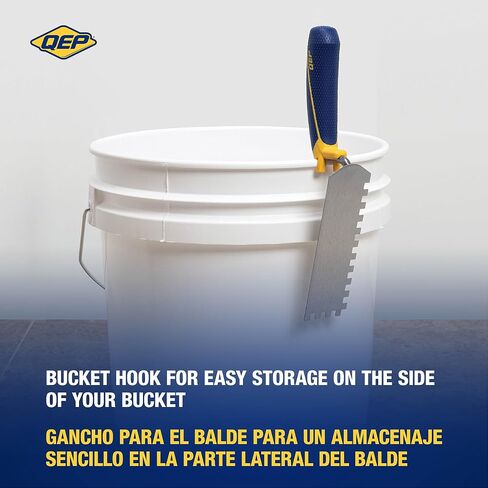 QEP 1/4 in. x 1/4 in. x 1/4 in. Comfort Grip Square-Notch Margin Flooring Trowel with Bucket Hook, Silver (42114) in Saudi Arabia