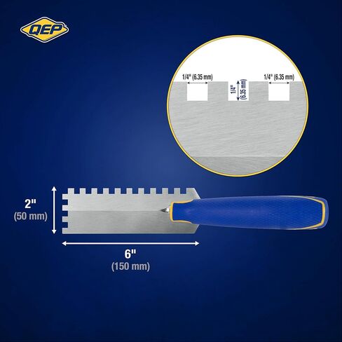 QEP 1/4 in. x 1/4 in. x 1/4 in. Comfort Grip Square-Notch Margin Flooring Trowel with Bucket Hook, Silver (42114) in Saudi Arabia