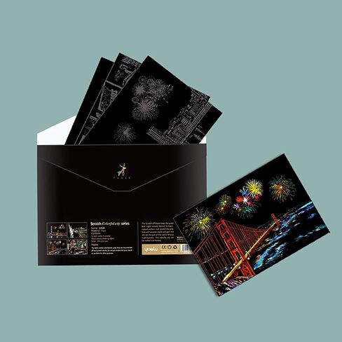 Scratch Art Painting Kit for Adults and Teens, 8 Sheets City Scenery Night View Scratchboards with 5 Engraving Tools, Rainbow Art Paper Set for DIY Crafts, Stress Relief Activity in Saudi Arabia