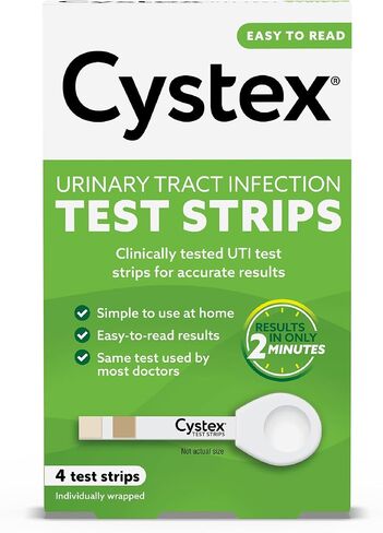 شرائط اختبار المسالك البولية (UTI) من Cystex للنساء والرجال، FSA HSA مؤهلة ومعتمدة، في اختبار منزلي مع نتائج سهلة القراءة، ومراقبة مشاكل المثانة أو المسالك البولية، 4 قطع in Kuwait