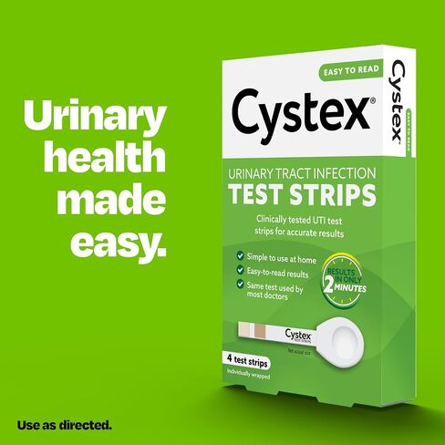 شرائط اختبار المسالك البولية (UTI) من Cystex للنساء والرجال، FSA HSA مؤهلة ومعتمدة، في اختبار منزلي مع نتائج سهلة القراءة، ومراقبة مشاكل المثانة أو المسالك البولية، 4 قطع in Kuwait