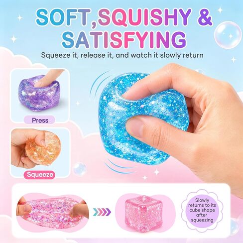 4-Pack Glitter Stress Cube Squishy Toys, Soft Squeeze Stress & Fidget Toys in Saudi Arabia