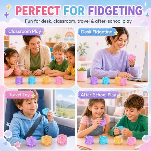 4-Pack Glitter Stress Cube Squishy Toys, Soft Squeeze Stress & Fidget Toys in Saudi Arabia