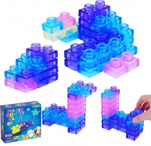 Magic Gummy Block Soft Building Blocks, 40 Pcs Squishy Stretchable TPE Sensory Bricks, BPA‑Free Interlocking Construction Toy for Kids Ages 3+ in Kuwait