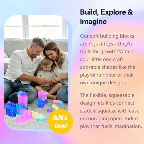 Magic Gummy Block Soft Building Blocks, 40 Pcs Squishy Stretchable TPE Sensory Bricks, BPA‑Free Interlocking Construction Toy for Kids Ages 3+ in Kuwait