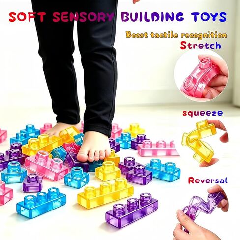 Magic Gummy Block Soft Building Blocks, 40 Pcs Squishy Stretchable TPE Sensory Bricks, BPA‑Free Interlocking Construction Toy for Kids Ages 3+ in Kuwait