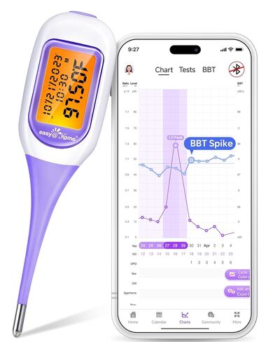 Easy@Home Smart Basal Thermometer, Large Screen and Backlit, Period Tracker with Premom (iOS & Android) - Auto BBT Sync, Charting, Coverline, Accurate Fertility Prediction EBT-300 Purple in Kuwait