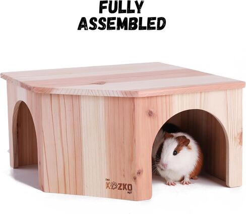 Wooden Guinea Pig Corner Hideout - Hidey for Chinchilla, Rat and Hedgehog with Pee Pad, Fully Assembled & Dual Entrances - Guinea Pig Accessories by The Kozko Hut in Kuwait