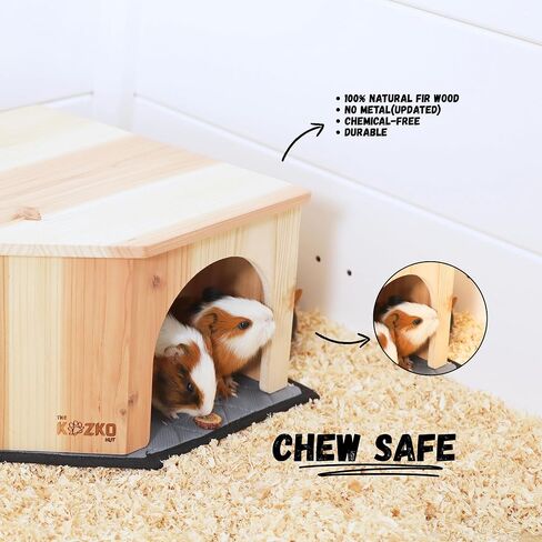 Wooden Guinea Pig Corner Hideout - Hidey for Chinchilla, Rat and Hedgehog with Pee Pad, Fully Assembled & Dual Entrances - Guinea Pig Accessories by The Kozko Hut in Kuwait