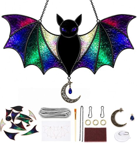 Pre-Foiled Pre-Cut Stained Glass Kit DIY Bat Ornament Stained Glass Suncatcher Unfinished Bat Window Hanging Decor with Detailed Instructions Ideal for Adult Beginners (Bat) in Saudi Arabia